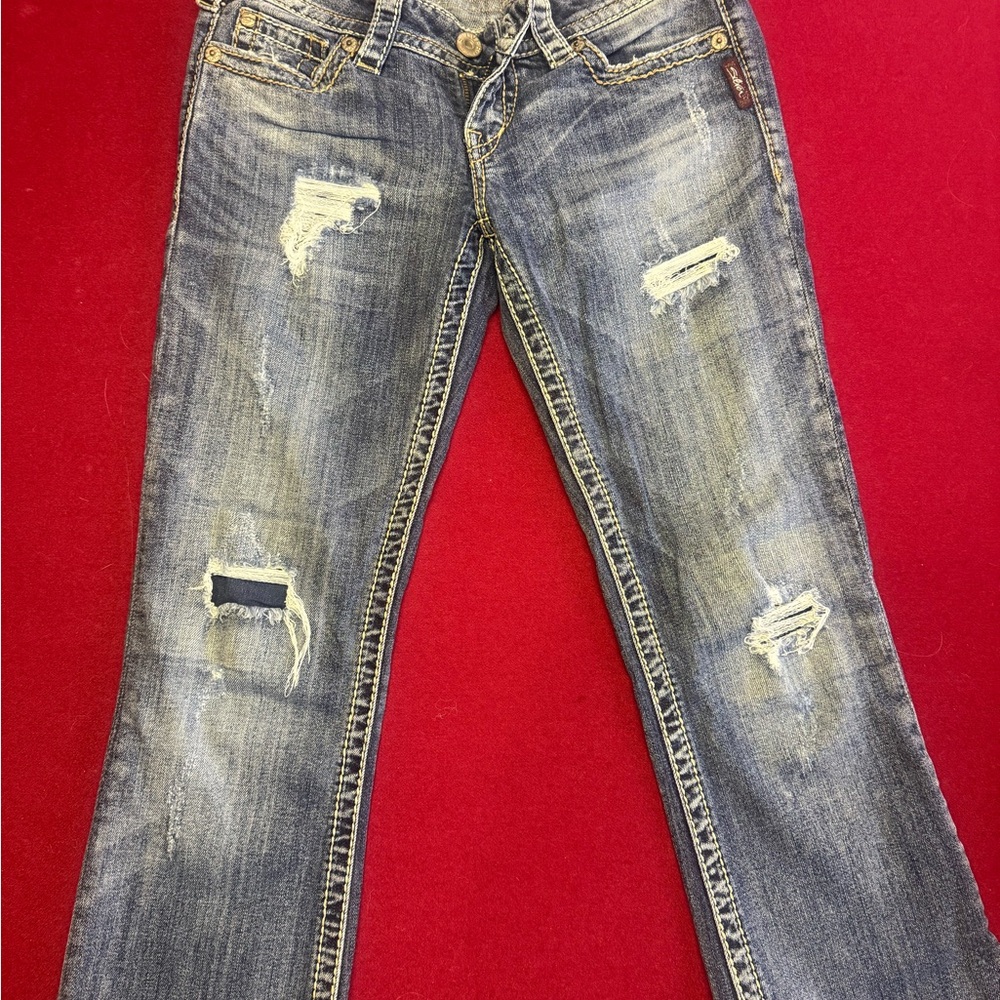 Silver Jeans Women's Boot Cut Distressed Blue Jeans
